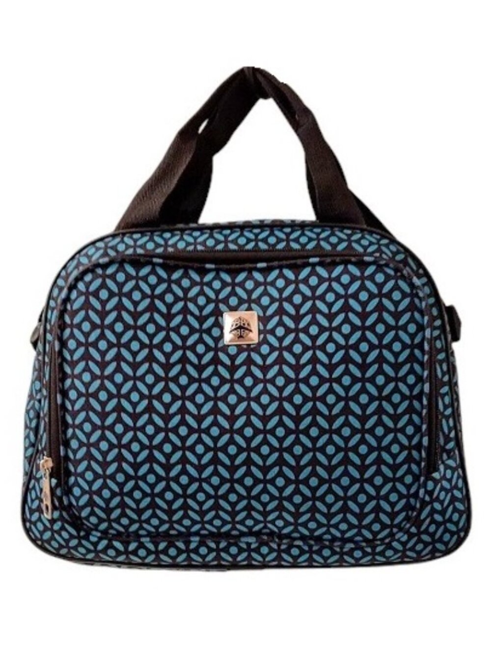Teal and Black Print Travel Lightweight Carry On Satchel Tote